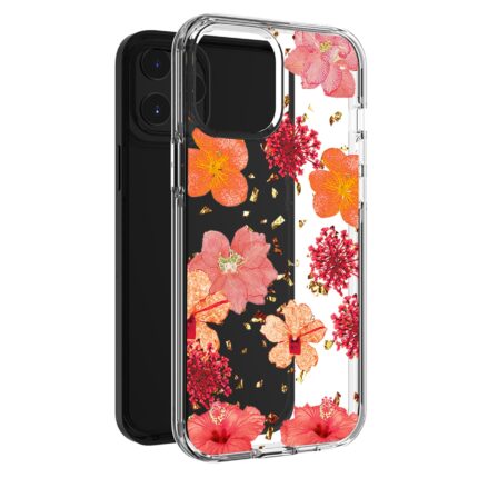 Clear phone case with vibrant red and pink floral design.