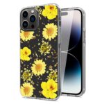 Transparent phone case with yellow floral design for iPhone.
