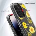 Black phone case with yellow sunflowers and camera protection.