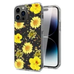 Clear phone case with bright yellow daisy flowers design.