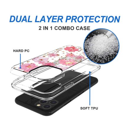 Dual layer phone case with hard PC and soft TPU protection.