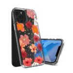 Clear phone case with vibrant red and orange floral design on a black smartphone.