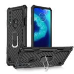 Black rugged phone case with built-in kickstand for hands-free use.