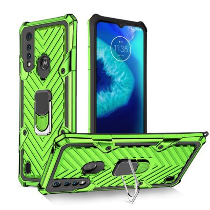 Rugged green phone case with kickstand and reinforced corners.