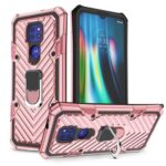 Pink rugged phone case with built-in kickstand for enhanced protection and convenience.