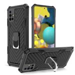 Rugged black phone case with kickstand and textured grip.