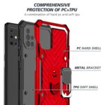 Red protective phone case with hard shell, metal brackets, and TPU soft shell layers.