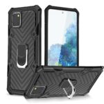 Black rugged phone case with built-in metal kickstand for hands-free use.