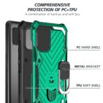 Rugged green phone case with hard PC shell and soft TPU for protection.