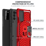 A smartphone case with a hard shell, metal bracket, and soft TPU layer for protection.