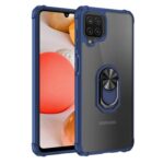 Smartphone with a protective case and ring holder.