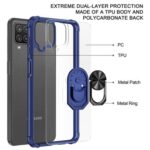 Transparent dual-layer phone case with metal ring and kickstand.