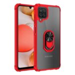 Smartphone in a red protective case with a ring holder.