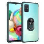 Smartphone with teal protective case and ring holder.