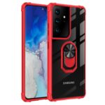 Red and black Samsung phone case with built-in ring holder.