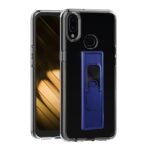 Smartphone with a clear case featuring a blue built-in kickstand.