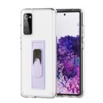 Clear phone case with a purple stand on a smartphone.