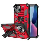 Red and black rugged phone case with built-in kickstand for a smartphone.