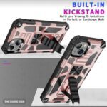 Dual-layer phone case with built-in kickstand and rugged design.