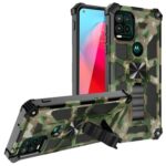 Rugged camouflage phone case with kickstand for Motorola smartphone.