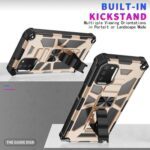 Durable camouflage phone case with built-in kickstand for hands-free use.