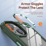 Close-up of a phone camera lens protector with armor goggles.