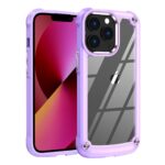 Clear phone case with purple bumper for iPhone.