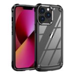 Rugged transparent phone case with black edges on a smartphone.