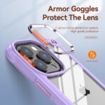 Purple phone case with armor goggles protecting the camera lens.