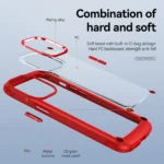 Exploded view of a red phone case showing its hard and soft layers.