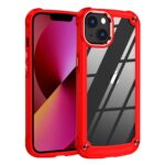 Red protective phone case with clear back on smartphone.