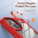 Close-up of a phone case with armor goggles protecting the camera lens.