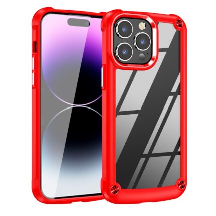 Sleek smartphone with a vibrant red protective case.