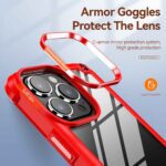 Red phone case with armor goggles protecting camera lenses.