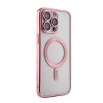 Clear phone case with pink edges and a circular magnetic ring.