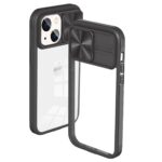 Clear phone case with black bumper and magnetic ring for wireless charging.
