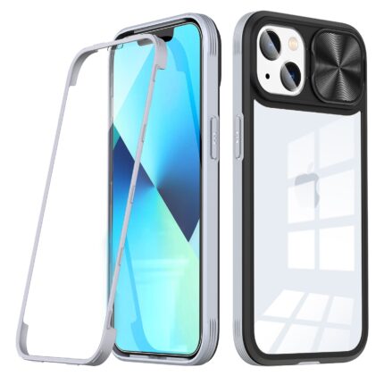 Modern smartphone with a transparent protective case and camera lens cover.