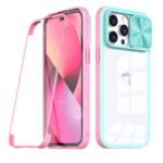 A pink phone case and a blue phone case with a camera cover for smartphones.