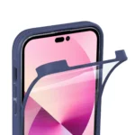 Phone case with a built-in screen protector being applied.