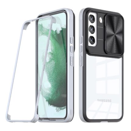 Transparent phone case with black camera protection for a smartphone.