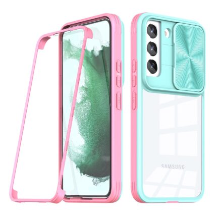 Two pastel-colored phone cases with camera and mirror features.