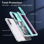 Exploded view of a protective phone case showing multiple layers and materials.