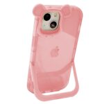 Pink rugged iPhone case with a built-in kickstand for protection and convenience.