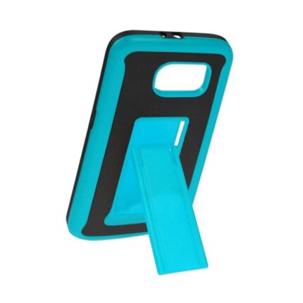 Blue and black phone case with a kickstand.