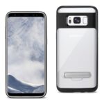 Smartphone with a protective case featuring a built-in kickstand.