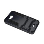Black phone case with a built-in card holder and a kickstand.