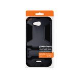 Black premium protective phone case in packaging.