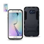 Samsung Galaxy phone with a rugged black protective case.