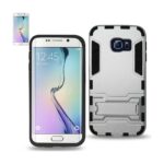 Protective black and white phone case with kickstand for Samsung Galaxy S6.