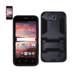 Smartphone with front and back views showing a black rugged design.